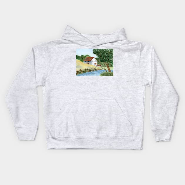 Lake House Watercolor Painting Kids Hoodie by EugeniaAlvarez